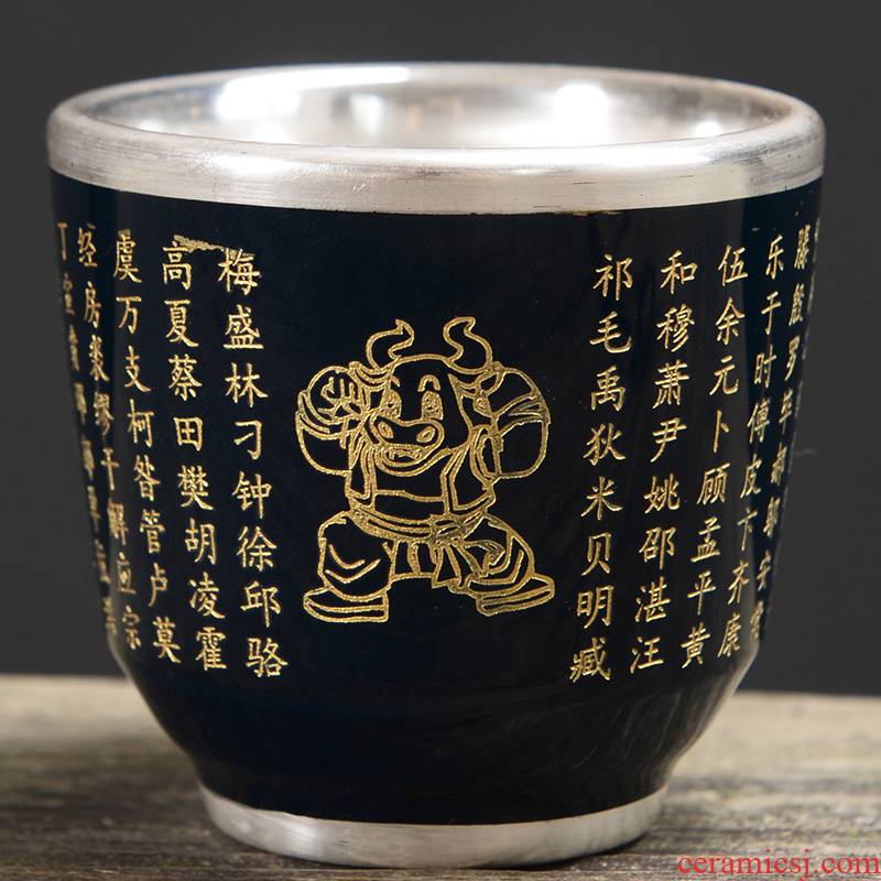 Silver cup 999 sterling Silver cup pure manual kung fu tea set enamel - lined coppering. As Silver sample tea cup masters cup home