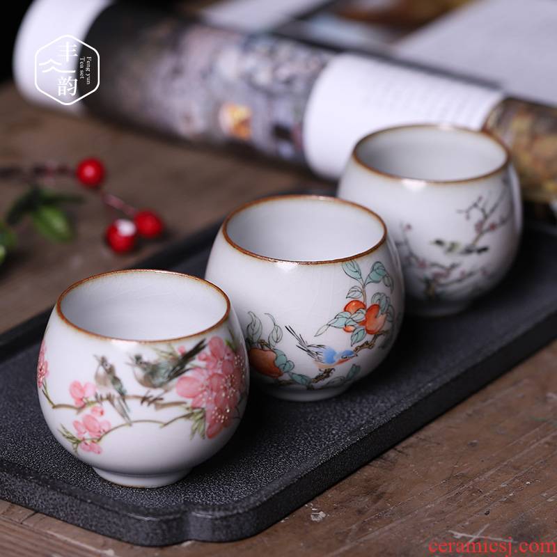 Hand - made teacup pure manual ru up market metrix who open the slice cup of jingdezhen ceramic large sample tea cup tea cup of move