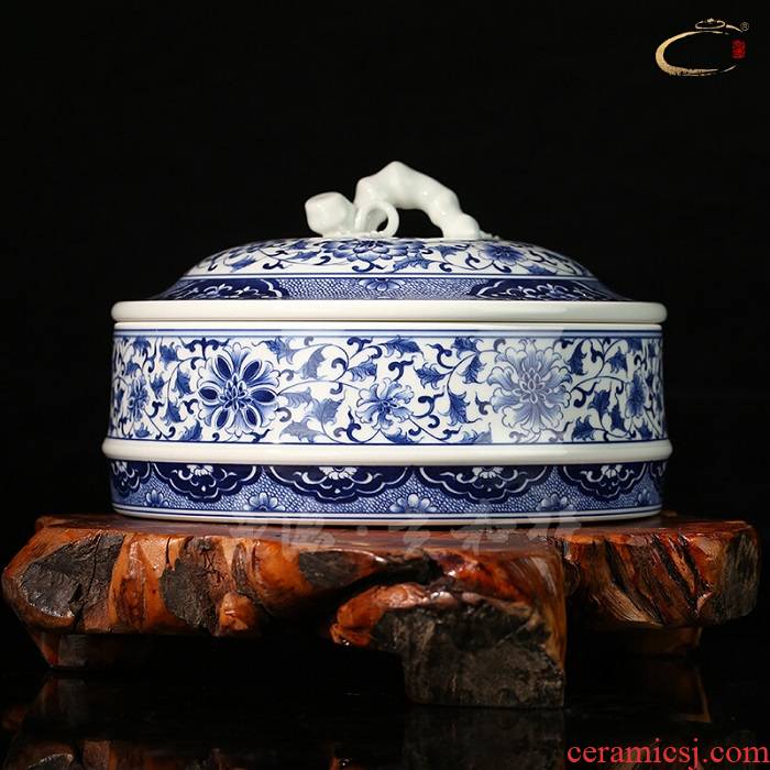 Beijing DE and auspicious jingdezhen blue and white bamboo around branches pure manual tank receives large store receives the gift POTS