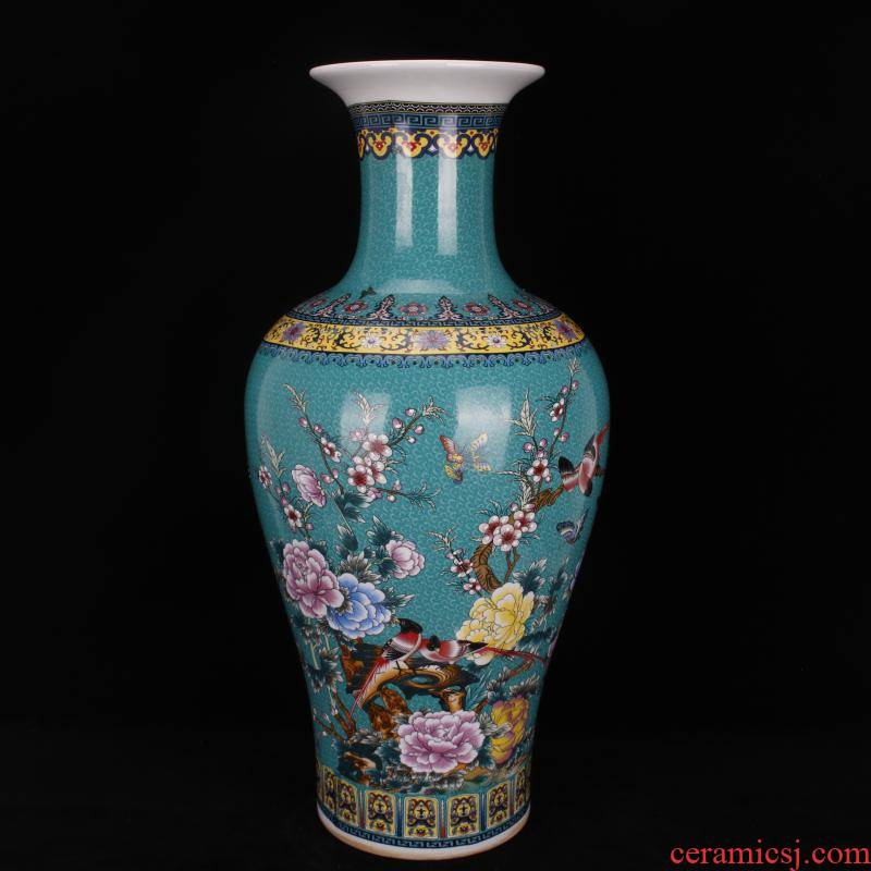 Jingdezhen porcelain in qianlong blue colored enamel charactizing a Chinese domestic outfit company store large vase