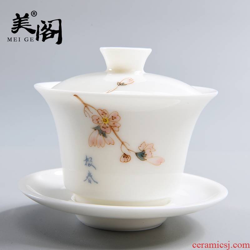 Beauty cabinet hand - made tureen ceramic cups kung fu tea set large manual thin foetus prevent hot three bowl to bowl with white porcelain