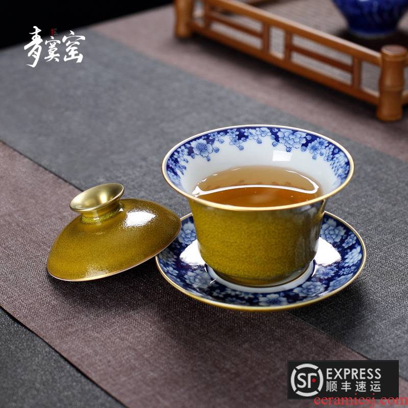 Up tureen jingdezhen ceramic tea set three green was to tureen tureen single pure manual bowl is home