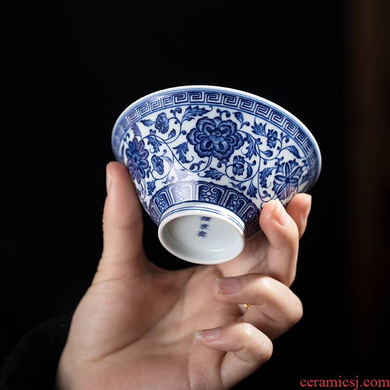 Clock home up at upstream of jingdezhen blue and white maintain hand - made master cup single CPU kung fu tea cups archaize porcelain bowl