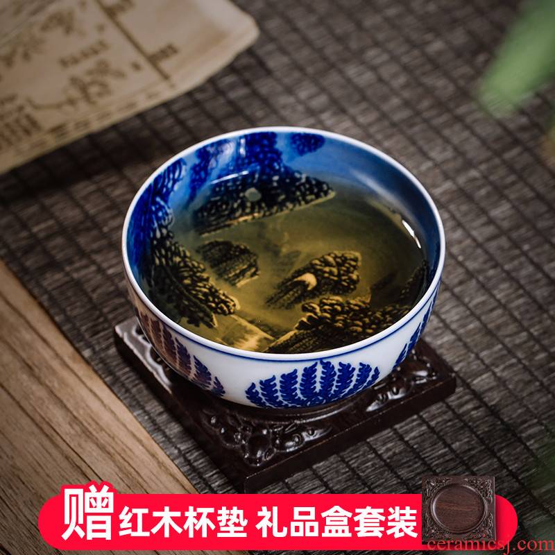 The Owl up jingdezhen hand - made of blue and white porcelain tea set painting of landscape master cup cup sample tea cup single cup tea cup