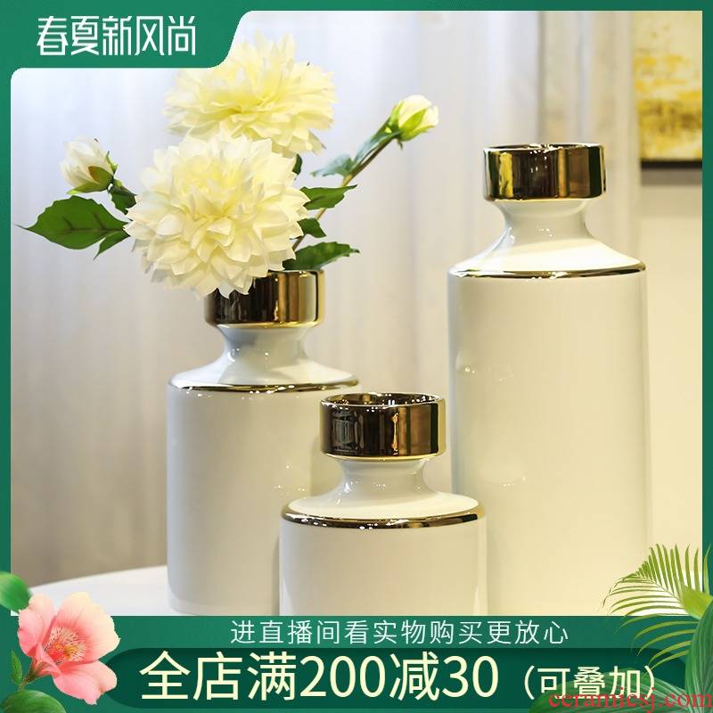 Jingdezhen ceramic light key-2 luxury furnishing articles home sitting room adornment office vase simulation flowers, contracted and I