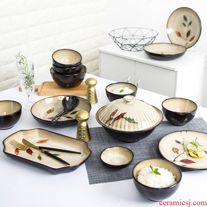 Colored dishes suit household tableware suit yuquan dishes of eating the food dish bowl set bowl plate ceramic composite