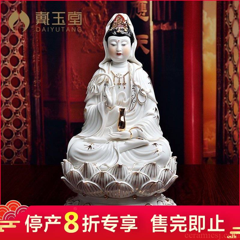 The porcelain dehua ceramic production is pulled from The shelves 】 【 12 inch gold lotus guanyin