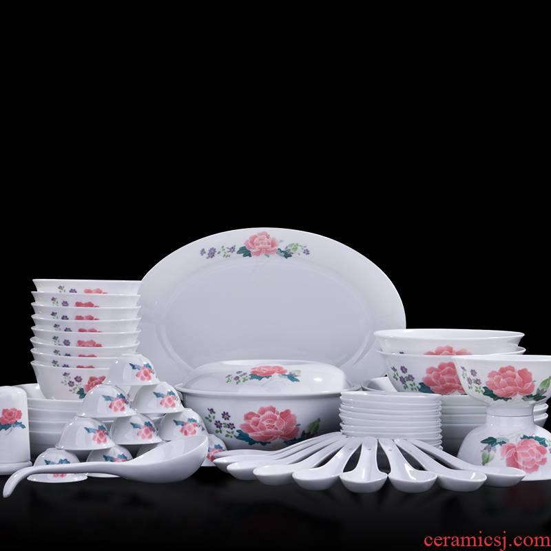 Next thousand red up glaze colorful hibiscus flowers face Chinese ceramic tableware hand - made ceramic tableware suit