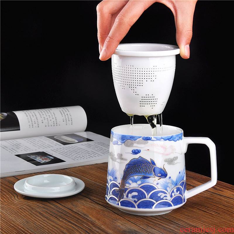 Jingdezhen ceramic cups porcelain three - piece cup tea filter good glass office cup