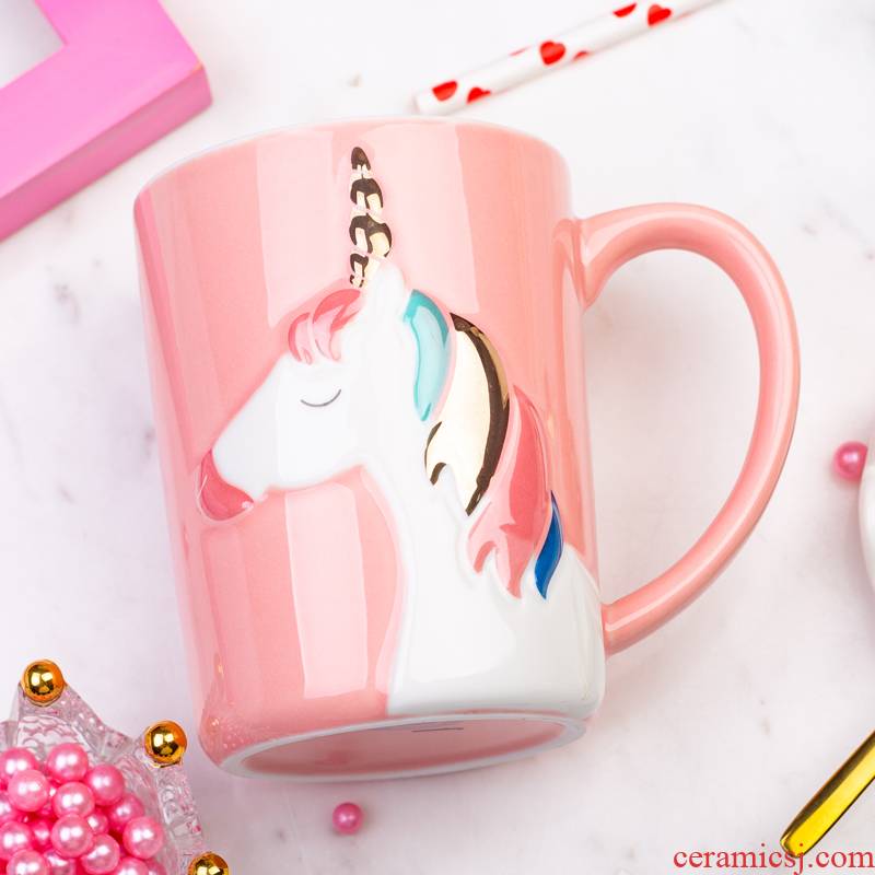 The Creative ins web celebrity unicorn mugs girl move trend ceramic cups with cover run home tea cups