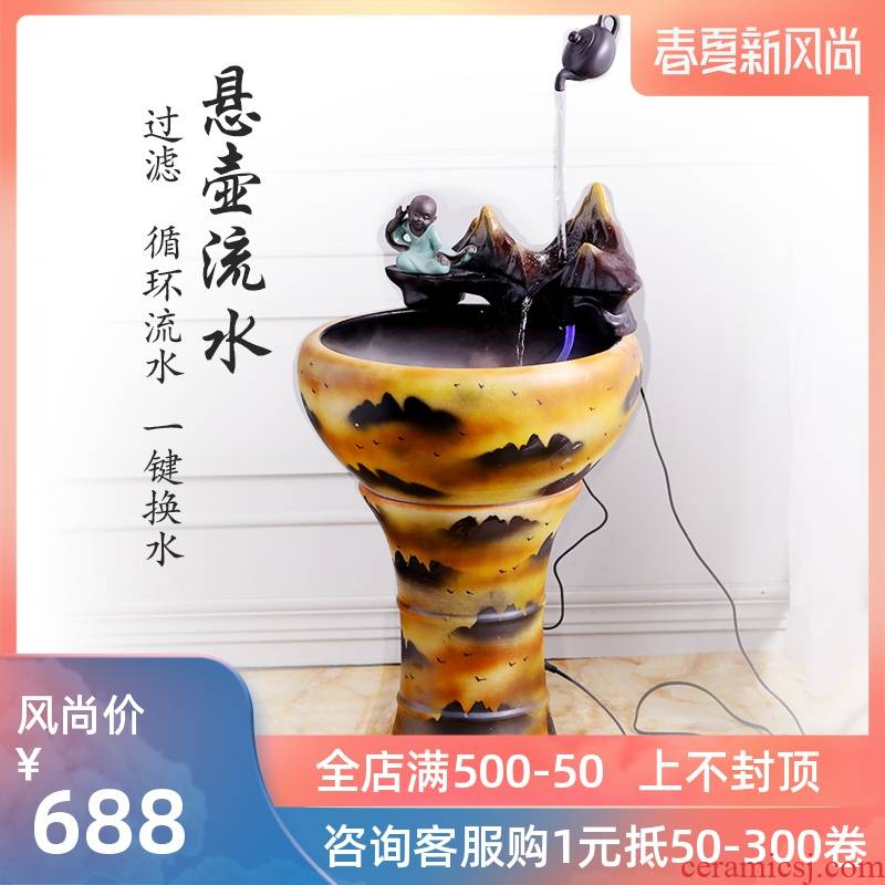 Jingdezhen ceramic filter water floor pillar type tank sitting room furnishing articles circulating water to raise a goldfish bowl