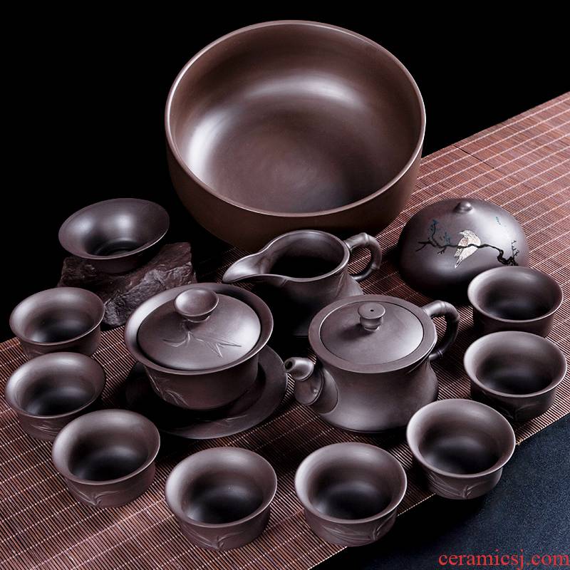 Ronkin violet arenaceous kung fu tea set tea tea contracted yixing purple clay household teapot teacup suit