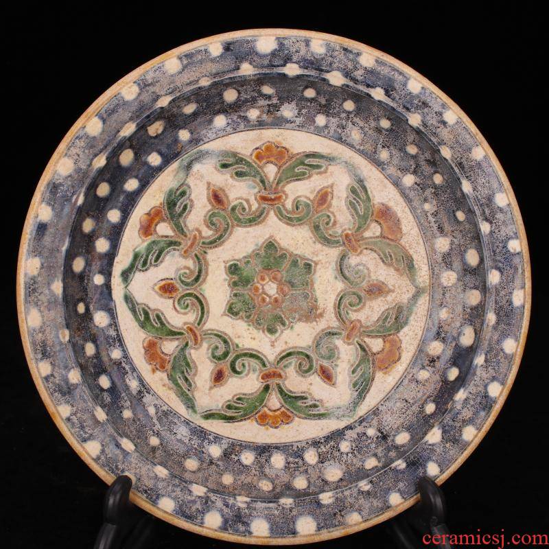 Archaize of jingdezhen porcelain tang sancai plate simulation unearthed relics old antique folk collection furnishing articles