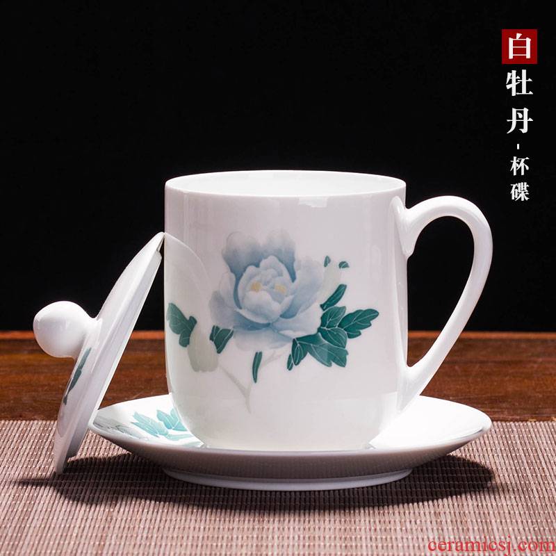 Liling porcelain pure hand draw Chinese ceramic tea cup office meeting individual cup with cover can be customized LOGO