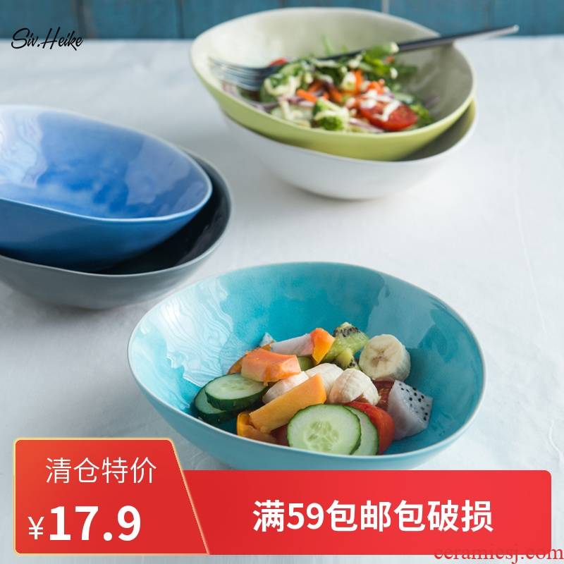 Ice crack European Japanese large household ceramics dessert salad bowl bowl of soup plate tableware soup bowl rainbow such use