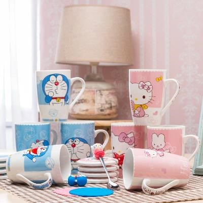 Lovely cartoon cup coffee students express yourself super of ceramic household spoon run water cup girl heart