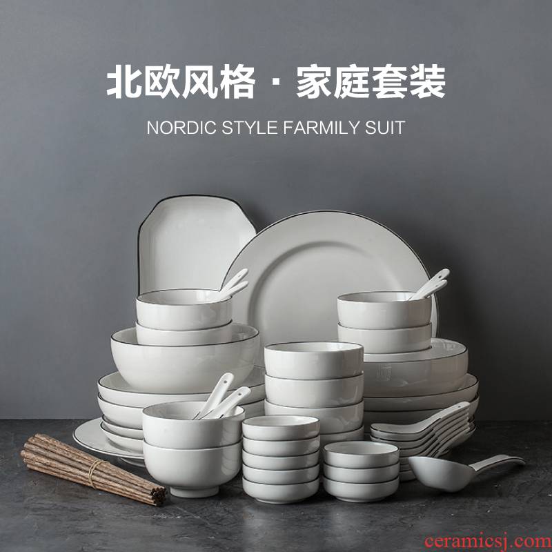The dishes suit household contracted style tableware 56 head bowl dish 10 bowl chopsticks Japanese ceramic plate