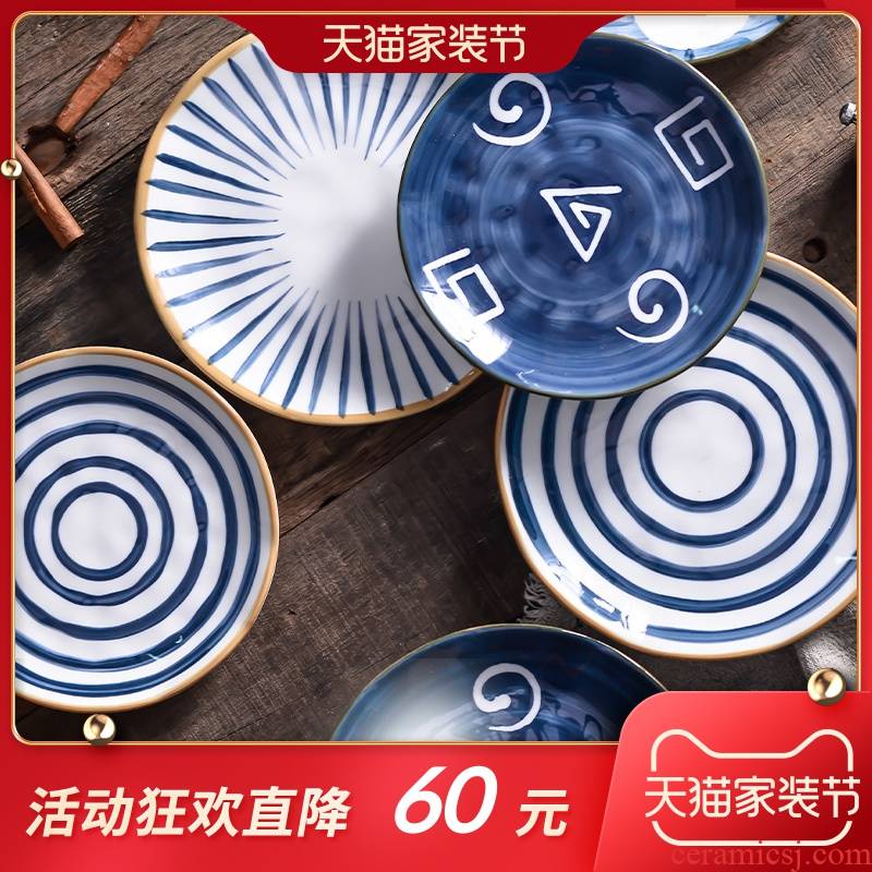 Japanese under the glaze color dishes suit household jingdezhen ceramic tableware suit creative hand - made bowl dish bowl chopsticks