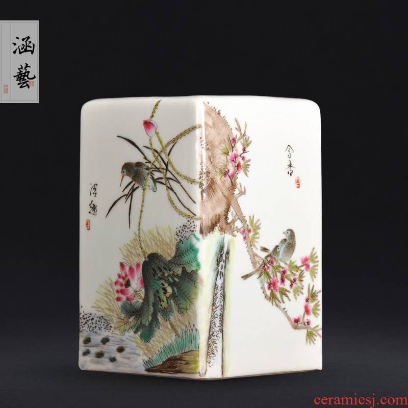 Jingdezhen ceramics hand - made clear interest contained sweet home furnishing articles collection square vase Chinese style classical process