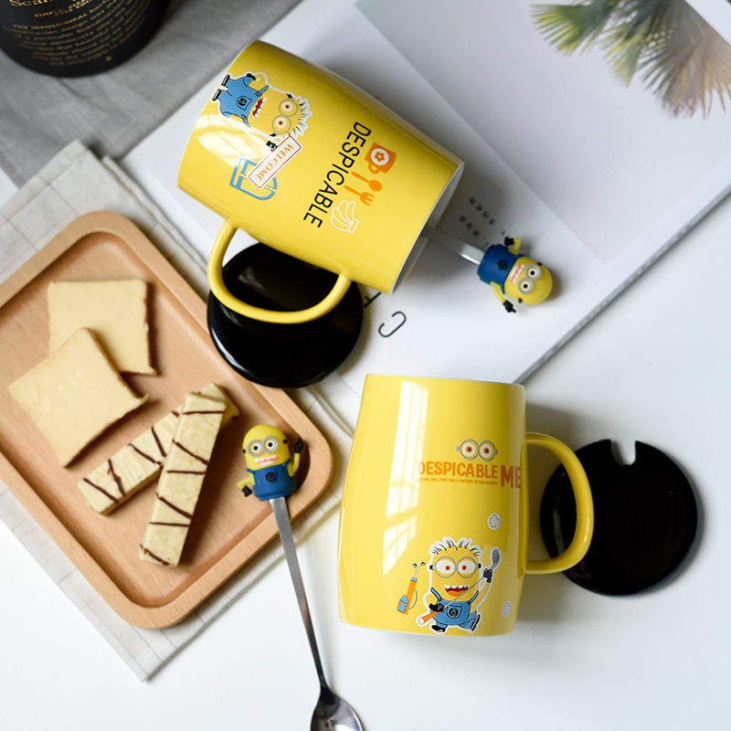 Express cartoon lovers ceramic cup yellow one cup of coffee for breakfast milk cup creative mark cup with a spoon