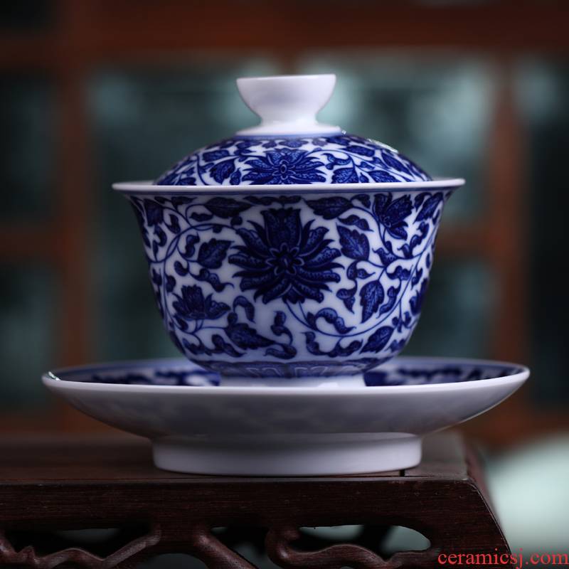 Porcelain margin of jingdezhen Porcelain tea set tureen three blue and white Porcelain is just a cup of tea by hand bowl bowl cups