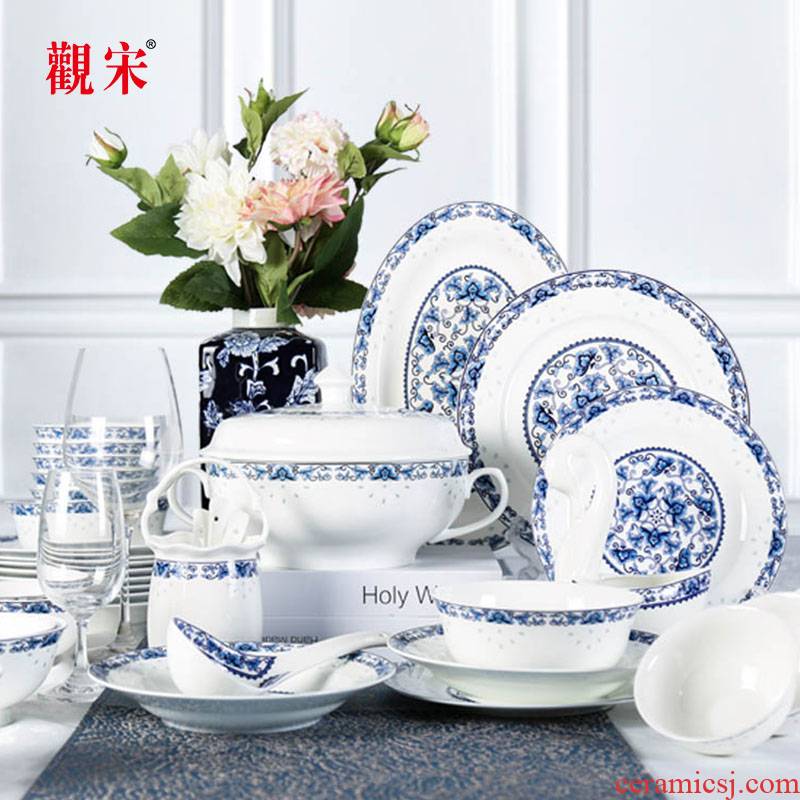 The View of song ipads porcelain tableware dishes suit household combination Chinese jingdezhen ceramic bowl chopsticks contracted blue plate