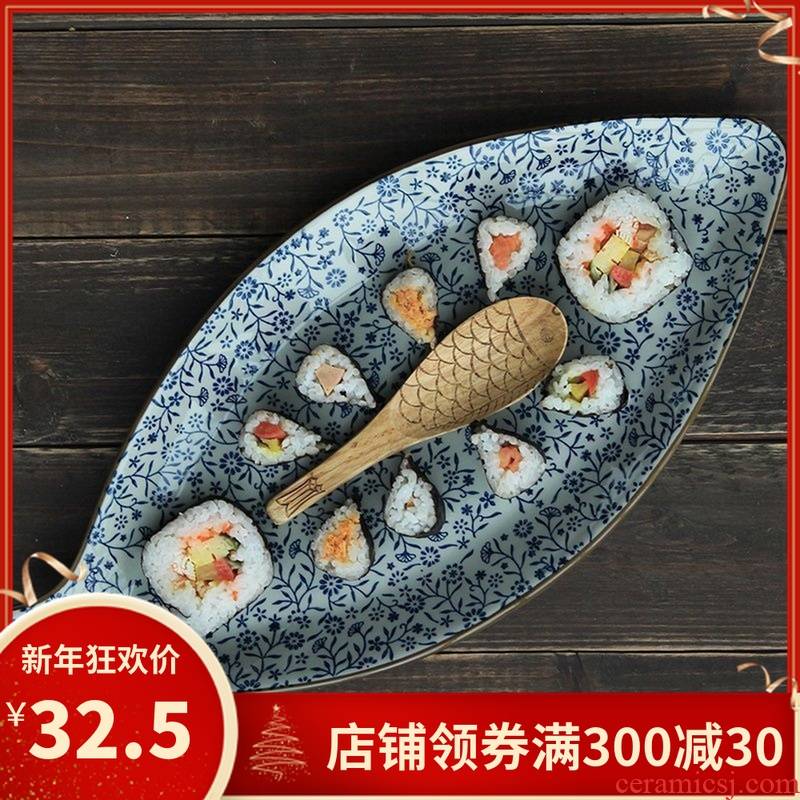 Four seasons and the wind under the glaze color Japanese dish ceramic tableware hand - made eat dish of fish dishes household ears plate