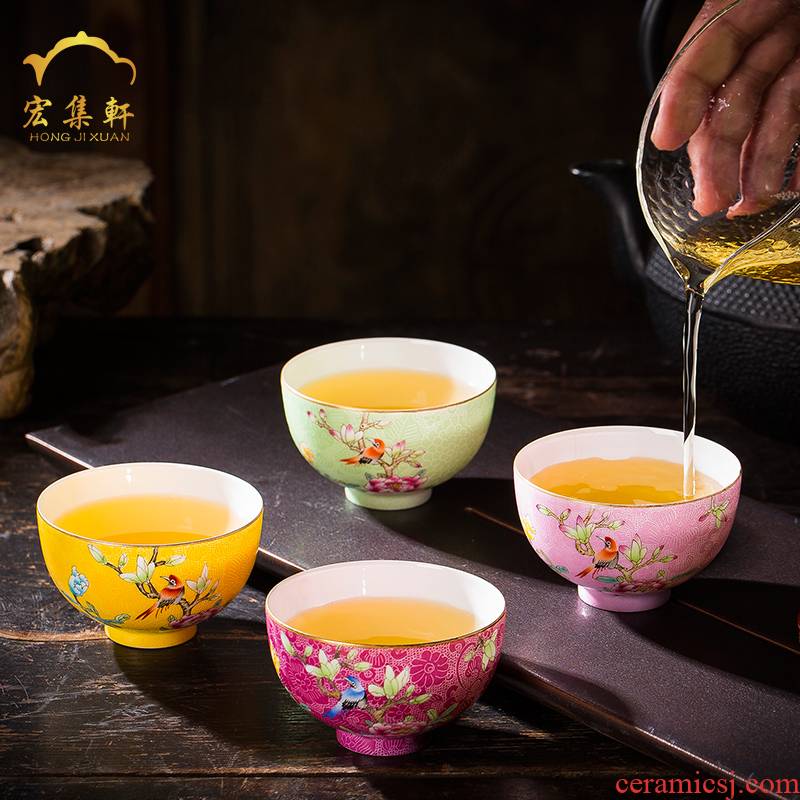 Master kung fu tea cup single cup pure manual powder enamel paint steak flower tea cup small teacup, sample tea cup porcelain cups