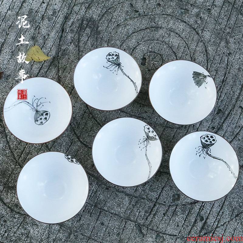 Soil sample tea cup of jingdezhen ceramics personal story cup at upstream single CPU kung fu tea master hand made small tea cups
