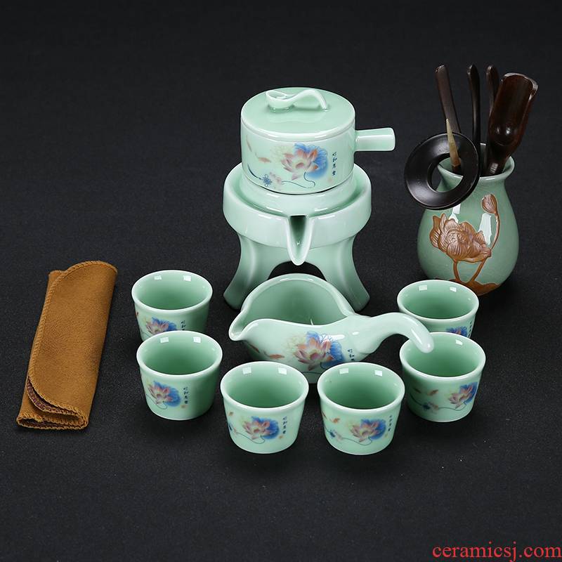 Celadon tea set home stone mill creative ceramic teapot kung fu tea cup half full automatic lazy