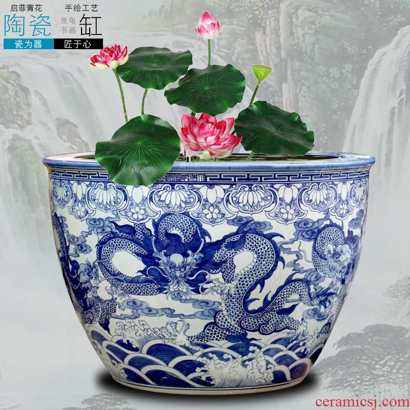 Jingdezhen blue and white porcelain aquarium hand - made dragon design ground ceramic furnishing articles sitting room adornment study opening gifts