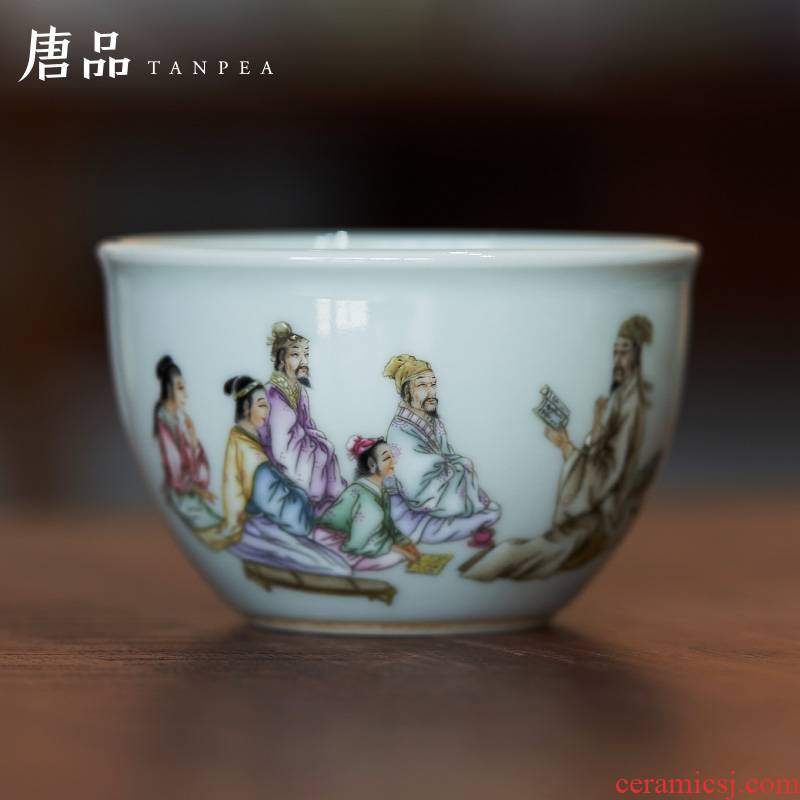 Jingdezhen pastel characters master cup teacups hand - made meditate on the coats literati large bowl tea cup collection