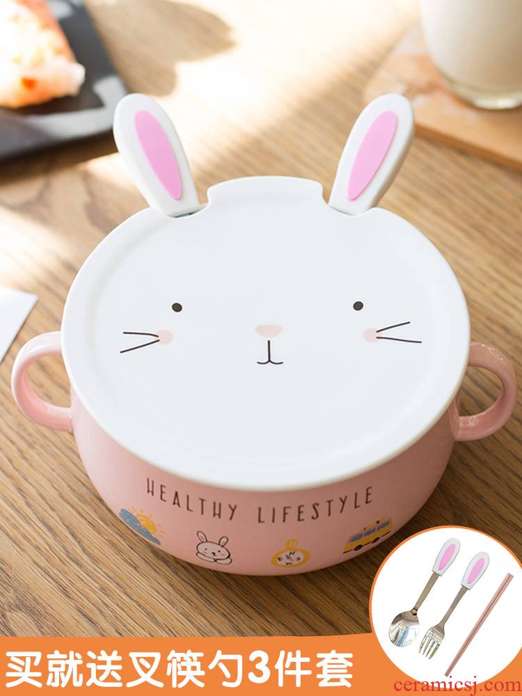 Creative express girl heart ceramic terms rainbow such as bowl with cover a Japanese student dormitory work such as soup bowl chopsticks sets of household