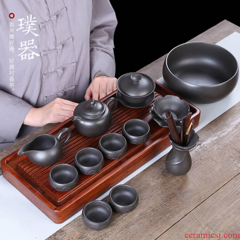 Injection machine with violet arenaceous kung fu tea set a complete set of ceramic teapot teacup tea tea wash GaiWanCha accessories