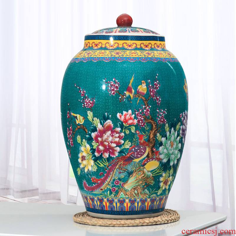 Jingdezhen ceramic barrel pack ricer box store 20 jins 30 jins of 50 kg household moistureproof insect - resistant rice jar with cover meter box