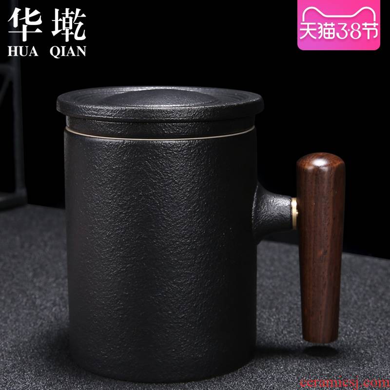 China Qian black pottery tea mugs custom filter with cover household ceramic cups water glass office tea cups