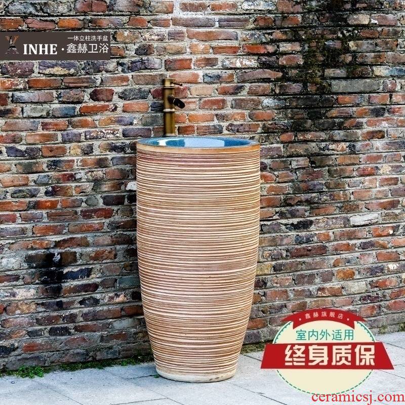 Jingdezhen ceramic column basin sink a whole floor balcony hotel toilet lavatory basin of art restoring ancient ways