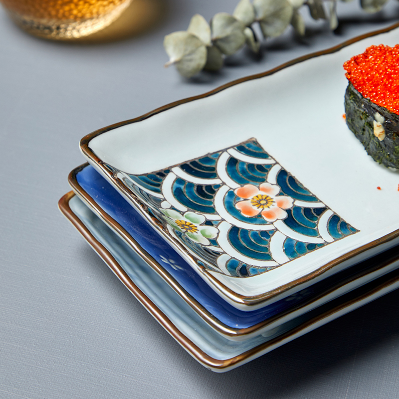 Japanese cherry blossom put creative rectangle and wind plate fish dish of household ceramic plate under the glaze color sushi plate