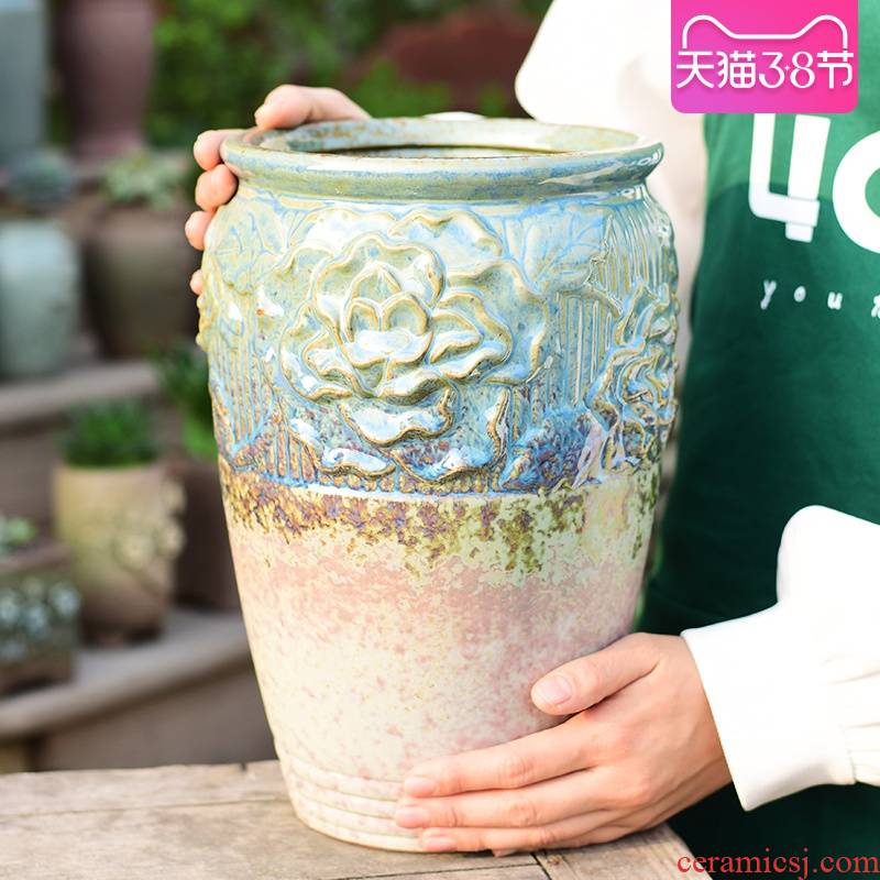 Extra large high basin mage old running more meat coarse pottery flowerpot ceramics creative cliff household green plant POTS to restore ancient ways