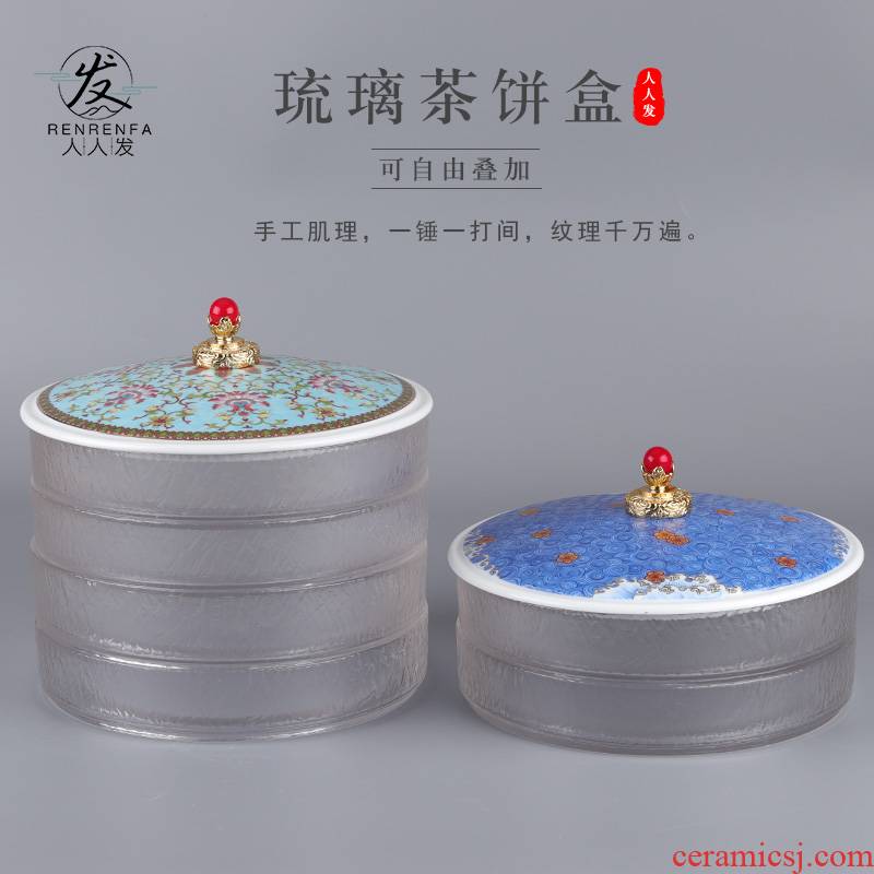 Chinese wind colored enamel puer tea cake ceramic tea pot white tea cake court wind glass multi - layer puer tea boxes