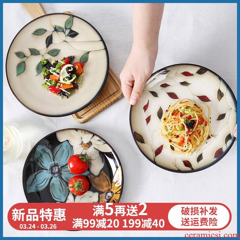 Yuquan creative hand - made ceramic dish dish dish soup plate flat small household fresh breakfast food dish dish fish dish