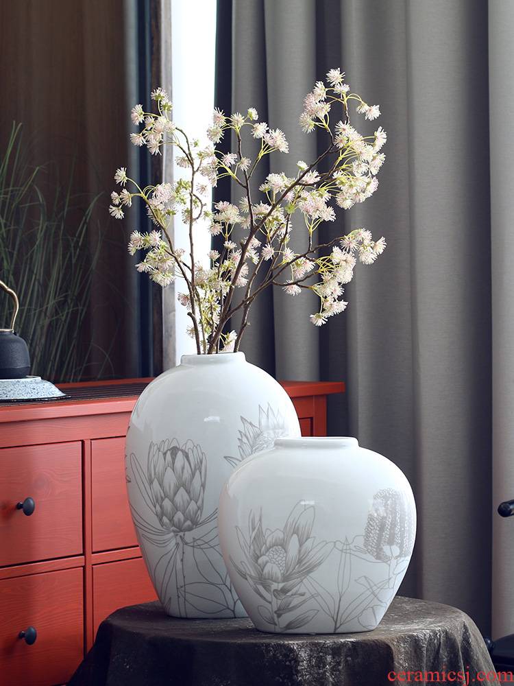 Freehand brushwork protea ice porcelain of jingdezhen ceramic vases, new Chinese style furnishing articles sitting room decoration clear soup WoGuo arranging flowers