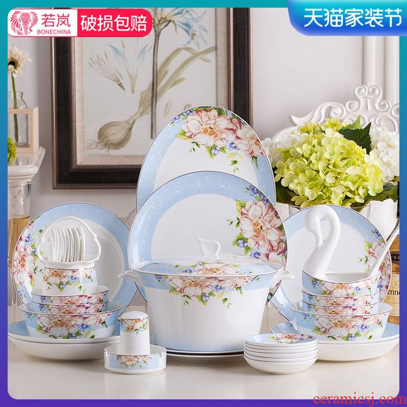 The dishes suit tangshan ipads porcelain tableware suit ceramic dishes gifts home to eat Chinese style is contracted 10 combination