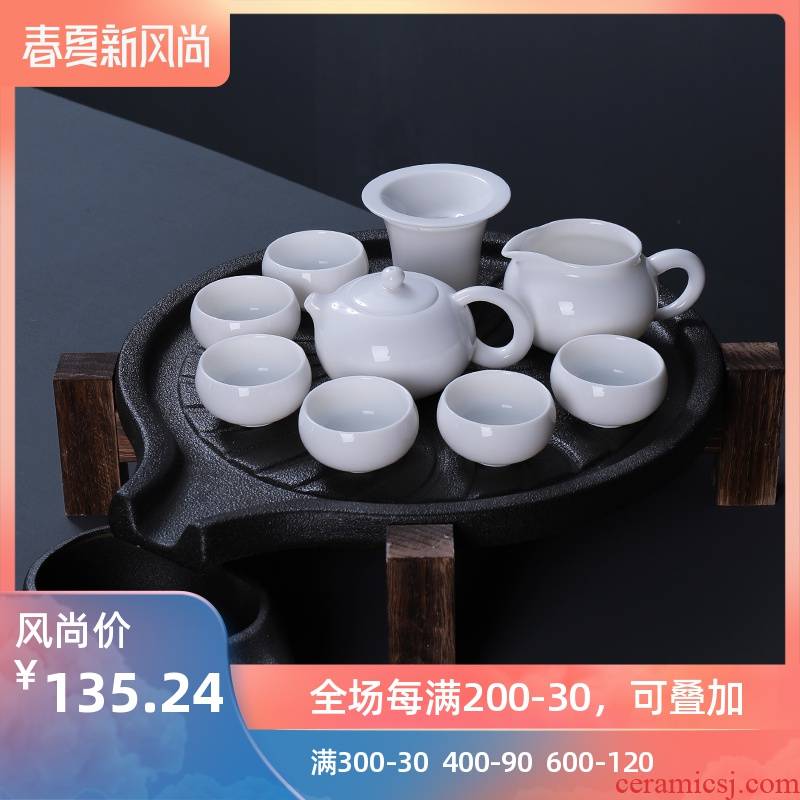 Poly real (sheng stone mill automatic kung fu tea sets tea tray was contracted household ceramic cups solid wood tea sets tea saucer