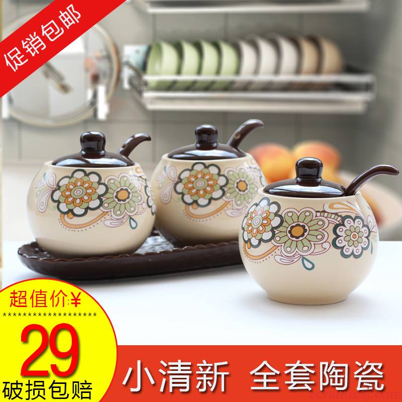 European flavor pot three suits for kitchen ceramic condiment container home receive a case mix seasoning box