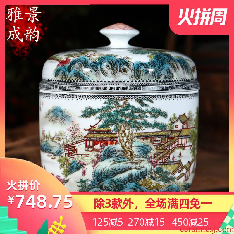 Jingdezhen ceramic checking half jins POTS home receive a case sealed as cans porcelain jar jar puer tea storage tanks