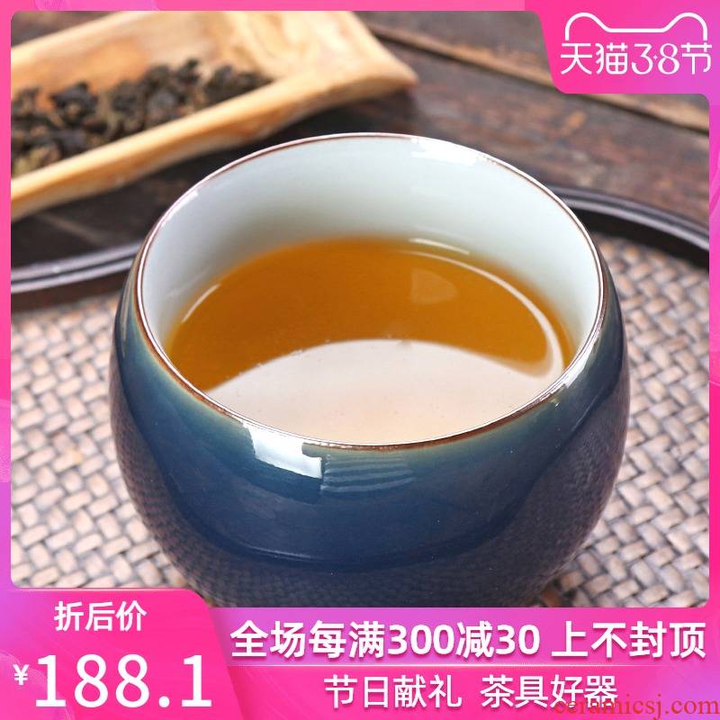 Lin Zongfu master pure manual ji blue master cup of household ceramics kung fu tea set sample tea cup single cup collection certificate