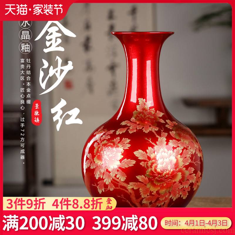 Jingdezhen porcelain ceramic vase sitting room adornment rich ancient frame of Chinese style household furnishing articles crystal glaze porcelain arts and crafts