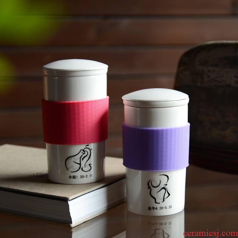 The zodiac mass Chinese style of ceramic cup custom filter new creative students ultimately responds a cup of sweet cup