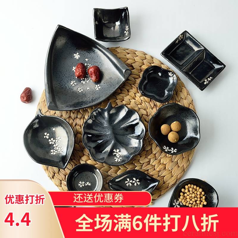 Three points to burn, Japan and South Chesapeake creative ceramic flavour dishes and wind black classic Japanese cherry sauce dish dishes snack plate